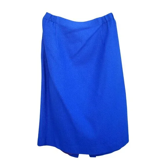 Vintage 80s Electric Blue Wool Power Skirt Suit L XL Rhinestone Buttons - Picture 6 of 13